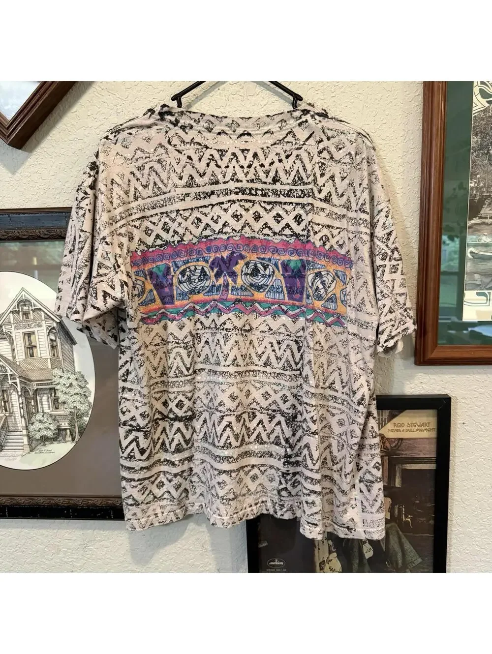 Vintage 90s RARE Colorful Beach AOP Aztec Sports Surfing And Skate Shirt Size XL